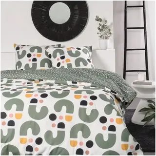 TODAY Sunshine Bettbezug für Doppelbett, aus Baumwolle, Grafikdruck, Grün und Weiß, 220 x 240 cm