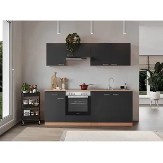 Respekta Küchenzeile Gerda 210 cm Grau-Buche Nachbildung