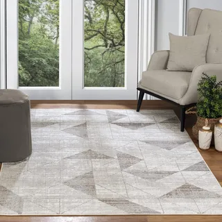 Surya Kiruna Geometrischer Teppich - Skandinavisch, Aztekenmuster, Abstrakt, Boho-Stil - Pflegeleichter Flor für Wohnzimmer, Esszimmer, Küche - Neutral, Groß 120 x 170
