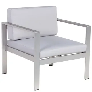 Beliani Gartenstuhl Aluminium Auflagen hellgrau Salerno , Hellbraun , Metall , 77x80x70 cm , Gartenmöbel, Loungemöbel, Loungesessel