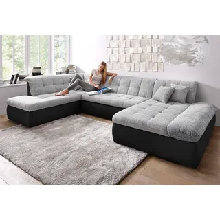 DOMO collection Wohnlandschaft Kunstleder U-Form 3-Sitzer Schwarz/Silber
