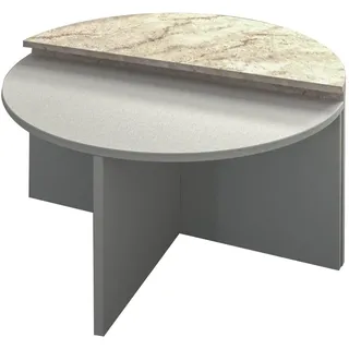 Modern Coffee Table Set (2 Pieces), Grey & Travertine, 70 cm | 100% Melamine Coated Particle Board, 18 mm Thick | Stylish Marble Design for Contemporary Living Spaces