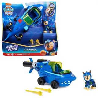 Paw Patrol Aqua Pups - Basis Fahrzeug Spielzeugauto im Hai-Design mit Chase Welpenfigur