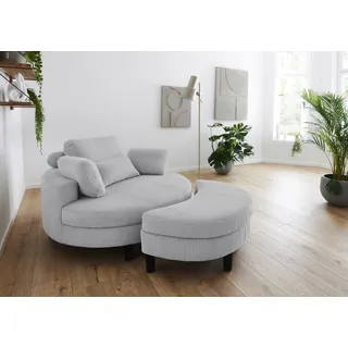 Atlantic Home Collection Loveseat Ravi 114 x 75 x 154 cm Grau mit Stauraumhocker und 4 Zierkissen