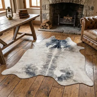 Gino Falcone Fellteppich "Emilia" fellförmig 3 mm Höhe Kunstfell, bedruckt, Kuhfell-Optik, ideal im Wohnzimmer & Schlafzimmer, multi, weiß