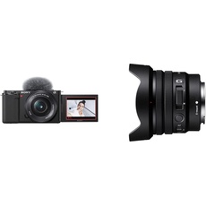 Sony Alpha ZV-E10L | APS-C spiegellose Wechselobjektiv-Vlog-Kamera (schwenkbarer Bildschirm für Vlogging, 4K-Video, Echtzeit-Augen-Autofokus), Schwarz + APS-C-Objektiv mit leistungsstarkem Zoom