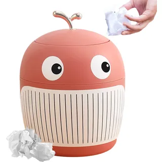 Jauhmui Niedlicher Mini-Desktop-Papierkorb mit Deckel,Plastik-Wale-Abfallkorb,Klein Tischabfalleimer,Büro Tischmülleimer,Kompaktes Design Mini Kosmetikeimer,für Küchen-Badezimmer-Schreibtisch (Rosa)