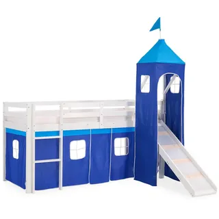 Homestyle4u Hochbett mit Rutsche Turm 90/200 cm Blau , Weiß, Blau , Holz , Babymöbel & Kindermöbel, Kinderzimmer & Jugendzimmer, Kinderbetten, Hochbetten