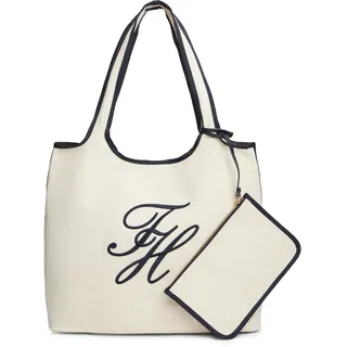 Tommy Hilfiger Tragetasche "TH SUMMER TOTE CANVAS" Damen Schultertasche, Tragetasche, Shopper mit angehängter Innentasche, weiß, blau