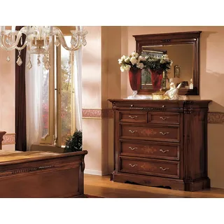 Massivholz Kommode mit Spiegel Sideboard Kommoden Set Italienische Möbel 2tlg. - Braun
