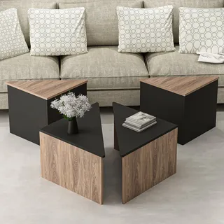 Couchtisch Frederikshavn Wohnzimmertisch Satztisch 4er Set Beistelltisch dreieckig Eiche-Optik Schwarz Sofatisch - Schwarz
