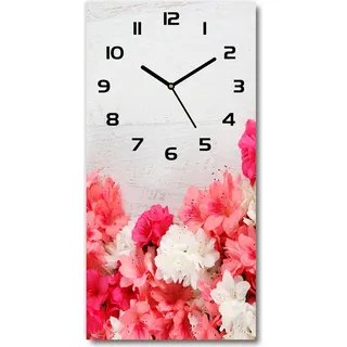 Wanduhr aus Glas – 30x60 cm - Glasbild - Glasuhr - Gehärtetes Glas -Blumen auf dem Holz - Rosa