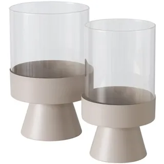Boltze Windlicht Pallas (Leuchter aus pulverbeschichteten Eisen & Klarglas, Beige, Rund, 2-teilig) 2034703