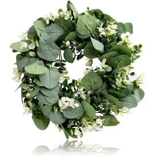 Türkranz aus künstlichem Eukalyptus, Hängender Dekokranz für Hochzeit, Party, Garten, Tür, Fenster und Kamin, Kunstpflanze Deko (30cm)