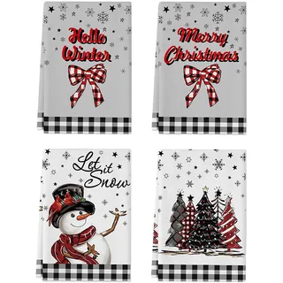 QITHGYD Geschirrtücher Weihnachten, 4 Stück Weihnachtsgeschirrtücher In Beige, 40x60 cm, Gästehandtücher Weihnachten Für Küche Und Tischdeko, Ideal Als Weihnachtshandtücher Oder Küchentücher