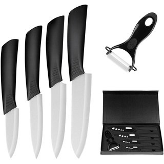 Ballery keramikmesser, Keramikmesser Set mit Schutzhülle, Küchenmesser Set mit 4-teilig Messer und 1 Sparschäler, Kochmesser Sets für Fleisch, Obst, Gemüse