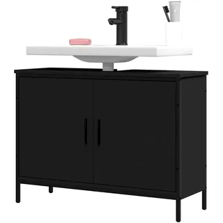 Waschbeckenunterschrank, Badschrank mit Stauraum, Waschtisch Unterschrank für das Badezimmer, Badmöbel Schwarz, 80 x 30 x 60 cm - Schwarz