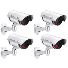 4X O&W Security Kamera Attrappe mit Objektiv, Dummy-Überwachungskamera, Fake-Camera mit rotem LED Licht täuschend echt für Innen- und Außenbereich