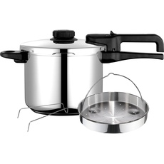 agor Dual Xpress Pressure Cooker 8 Litres, Induction, Super Fast Express, 18/10 Stainless Steel, All Kitchens, Bottom Thermoifuser, Pressure Regulator, 5 Safety Systems, Includes Basket
