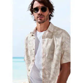 Hawaiihemd BEACHTIME "- Kurzarmhemd mit sommerlichem Palmen Druck", Herren, Gr. XXL (45/46), N-Gr, beige (beige, bedruckt), Web, Obermaterial: 100% Baumwolle, gemustert, regular fit, ohne Ausschnitt, abgesteppte Kante, Hemden Hawaiihemd, Kurzarm, Freizeithemd mit Palmenprint, reine Baumwolle, Topseller