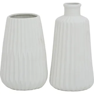 Boltze Vasen Set Esko 2-teilig, Blumenvasen aus Keramik, ø ca. 8,5 cm, ohne Blumen, skandinavischer Stil, weiß matt,