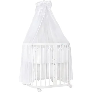 Waldin Babybett Kinderbett 7in1 mit Matratze, mitwachsendes Kinder-Bett,Stoffe weiss,Holz weiß - Weiß