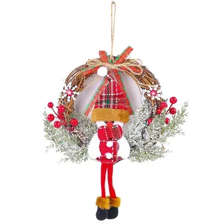 Weihnachten Deko Türkranz,Weihnachtskranz Elch Rentier Puppe Willkommensschild,Weihnachtskranz Elk Rattan Kranz,Weihnachten Kranz Deko für Haustür,Fenster,Kamin,Wand Hängende (Schneemann)