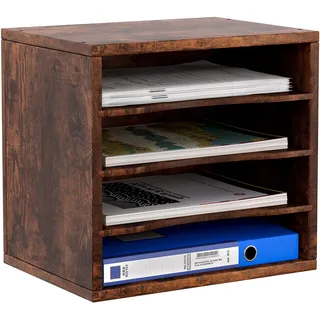 EasyPAG 4 Fächer Holz A4 Büro Schreibtisch Organizer Dokumentenhalter Aktenablage Zeitschriftenhalter Briefablage Papier Magazin Organisator,Braun