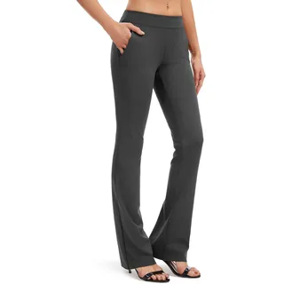 SAFORT Business Stretch Bootcut Yoga Hose für Damen Tall/Lang mit 71cm/76cm/81cm/86cm Schrittlänge, 2 Taschen - Grau - L