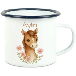 Kiddle-Design Einhorn Tasse Kinder Personalisiert mit Name - Kinderbecher für Kita, Kindergarten - Kindertasse mit Einhorn-Motiv als Trinkbecher, Zahnputzbecher - Einhorntasse Emaille Blau