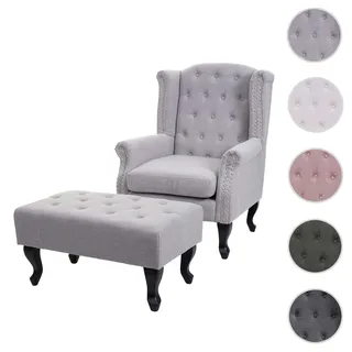 Sessel Chesterfield, Relaxsessel Clubsessel Ohrensessel, wasserabweisend Stoff/Textil ~ grau mit Ott