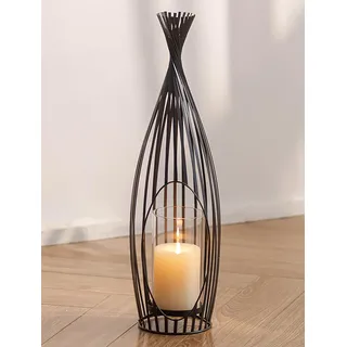 Windlicht Groß für Deko Schwarz Wohnzimmer: 50.5cm Romadedi Kerzenständer Metall mit Glaszylinder für Kerzen Tischdeko Modern Windlichter für Schlafzimmer Outdoor Weihnachten Geschenk