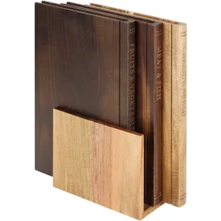 Schneidebrett 3er Set mit Ständer, Holzbrett Küche Buchdesign Küchenbretter, Rutschfest, Schmutzabweisend, Cutting Board für Käse, Brot, Gemüse, Langlebig und Praktisch