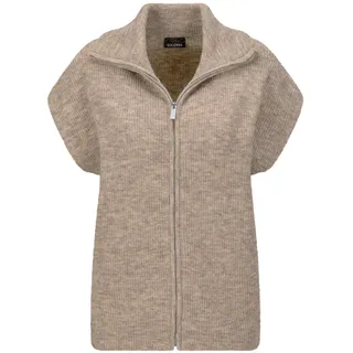 Kurzweste GOLDNER "Melierte Weste mit Reißverschluss", Damen, Gr. 50, beige (taupe), Obermaterial: 76% Polyester PES. 15% Polyamid PA. 6% Schurwolle WV. 3% Elasthan EL., Modisch, Westen Kurzweste, Umlegekragen kann hochgeschlossen werden