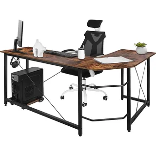 Clevich Schreibtisch L Form, 167 x 120 cm Gaming Tisch mit Regal, Stabil Eckschreibtisch L-förmiger mit Eisenhaken, Computertisch fürs Home Büro, Platzsparend, Einfach zu Montieren