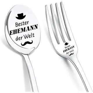LIHIQIYA Ostergeschenke für Ehemann, Kaffeelöffel und Gabeln mit Gravur Bester Ehemann der Welt, Ich Liebe Dich Geschenke für Männer, Löffel und Gabelnl Jahrestag Geburtstag Ostern Geschenke für Mann