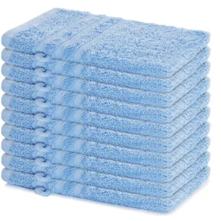 Lavea® 10er Waschhandschuh Set Elena, 10 Stück, 100% Baumwolle, Frottee, Waschlappen, saugstark, weich, für Körper und Gesicht, waschbar 60 °C, trocknergeeignet, Delphinblau, 15 x 21 cm