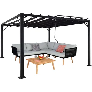 Pergola HWC-L40, Garten Lamellen-Pavillon Terrassenüberdachung, 8cm-Alu-Gestell Stoff/Textil, 3x3m anthrazit - Grau