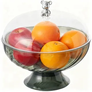 ZoeQide Obstschale mit Deckel und Abtropfeinsatz – Kunststoff Fruchtschale mit Fuß für Tischdeko, Snackschale mit Haube für Hochzeit, Party, Dessert, Grün