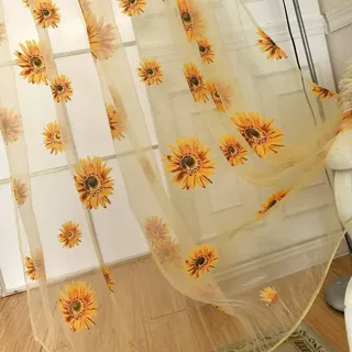 Transparente Sonnenblumen-Vorhänge als Fensterpaneele aus Voile und Tüll für Wohnzimmer und Schlafzimmer, Raumdekoration, 100 x 200 cm, 2 Stück