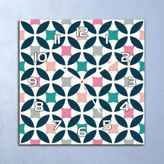 Deko Glasuhr Wanduhr 30x30 Pastell Retro-Muster Quarz Küchenuhr Bürouhr