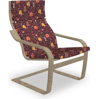 ABAKUHAUS Herbst Poäng Sessel Polster, Bär Igel Kaninchen-Entwurf, Sitzkissen mit Stuhlkissen mit Hakenschlaufe und Reißverschluss, Maroon und Multicolor - Bunt