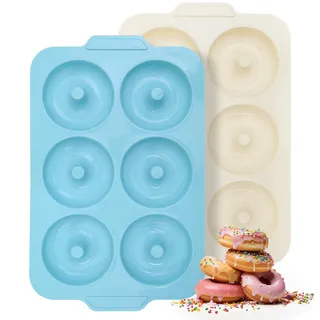 Toeusog 2-Stück Silikon Donuts Backform: 6 Hohlräume Donutform mit Metallrahmen für Zuckerfreie Donuts/Bagel Backen - Antihaft Donutblech Backzubehör zum Kindergeburtstage (Mintgrün & Beige)