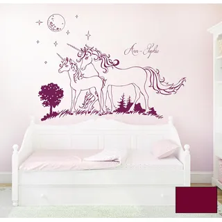 Wandtattoo Wandaufkleber Einhorn Einhörner Sterne mit Namen Wunschname M1600 - ausgewählte Farbe: *Beere* - ausgewählte Größe: M - 100cm breit x 70cm hoch