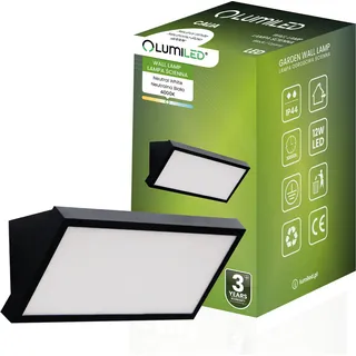 LUMILED Außenwandleuchte 12W Modern Fassadenleuchte 230V 4000 K Neutralweiß Wandlampe Außenlampe Wandleuchte IP44 spritzwasserdicht Outdoor Außen - Schwarz