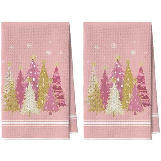Artoid Mode Rosa Bäume Sterne Schneeflocken Weihnachten Bar Küchentücher Geschirrtücher, 42x65 cm Mikrofaser Saugfähig Küchen Reinigung Deko 2er Set