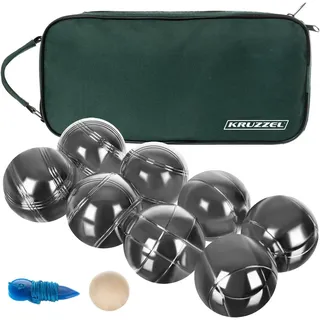 Kruzzel Boule Spielset mit 8 Metallkugeln + Holzkugel & Maßband im Transportkoffer – Outdoor Petanque Set für Garten, Park, Camping