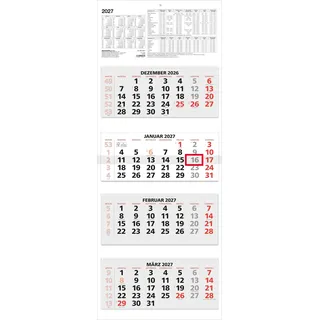 4-Monatskalender rot 2027: Wandkalender 33x85 cm mit 4 Monaten pro Blatt, Datumschieber, Wochenzählung, Feiertagen & Ferien ideal für Büro & Homeoffice
