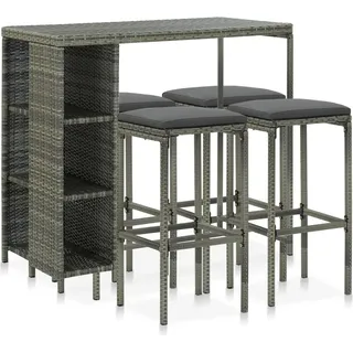 The Living Store 5-tlg. Gartenbar-Set mit Kissen Poly Rattan Grau - Grau