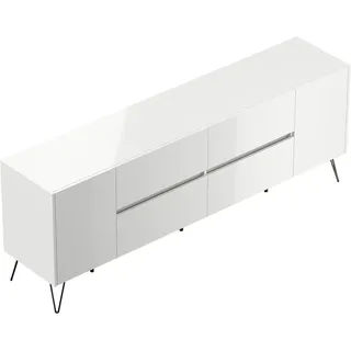 Posseik Sideboard Industrial J 4 Schubladen 2 Türen 200 cm Weiß Hochglanz